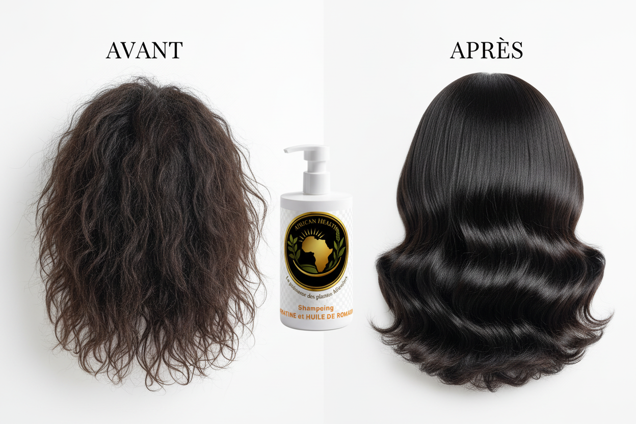Avant-Après Shampooing Kératine & Romarin