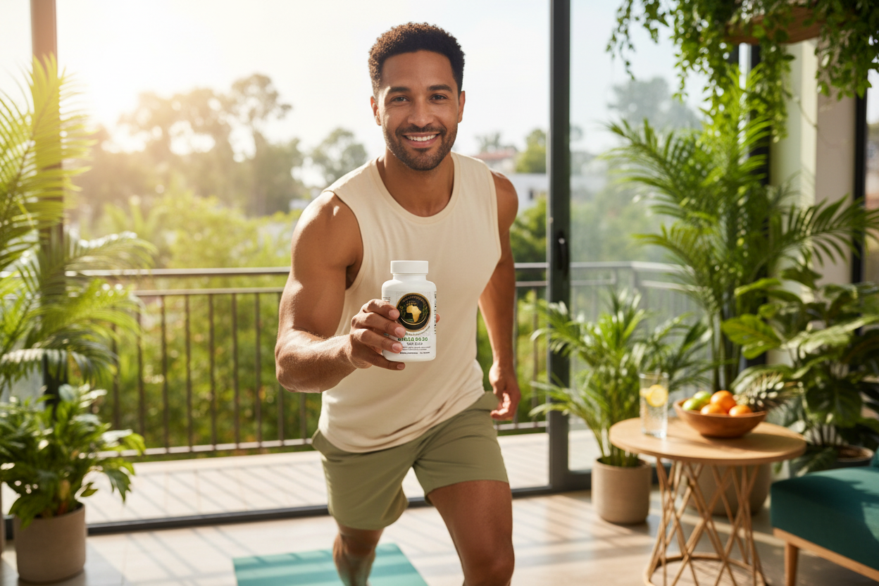 Maca Plus – Lifestyle avec flacon